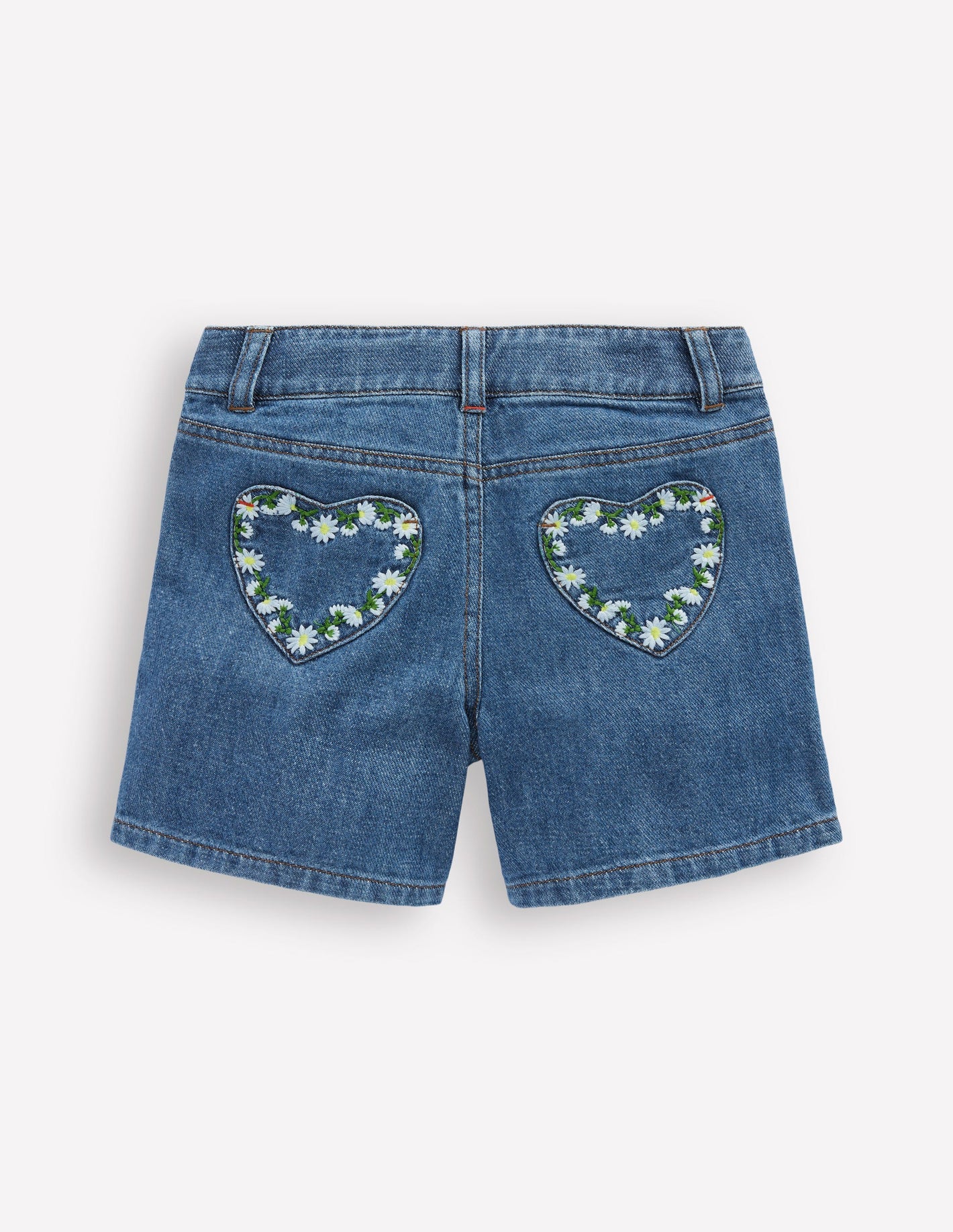 Denim Shorts-Vintage Embroidered Daisy