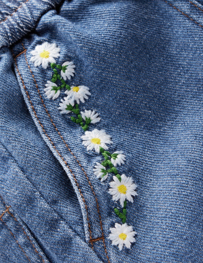 Pull-On Trouser-Vintage Embroidered Daisy