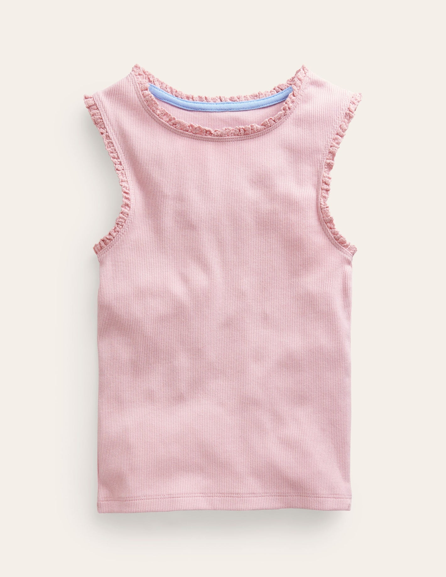 Ribbed Lace Trim Tank Top-French Pink