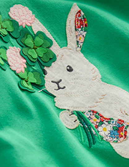 Puff Sleeve Applique T-shirt-Aloe Green Bunny