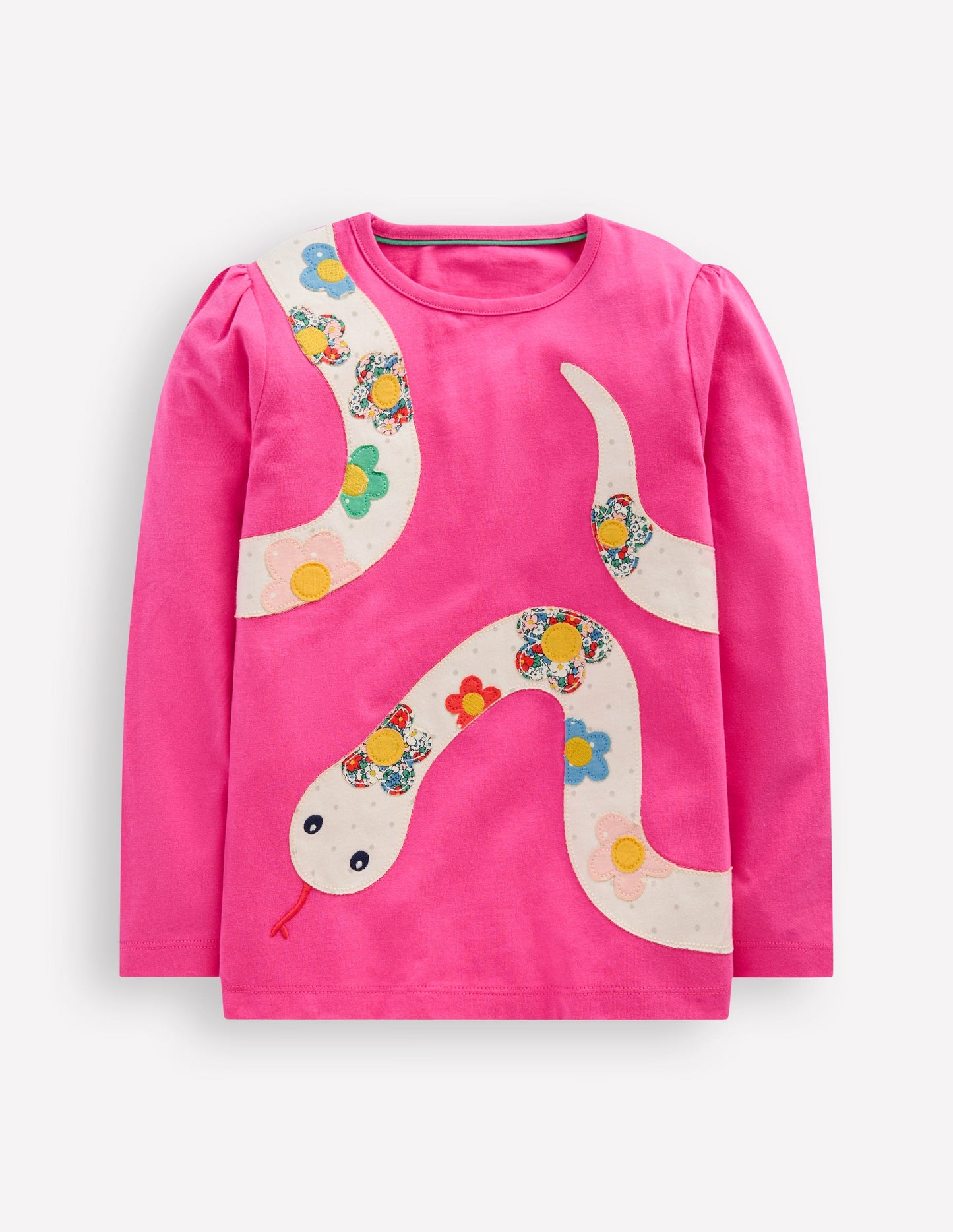 Puff Sleeve Applique T-shirt-Pink Lunar New Year Snake