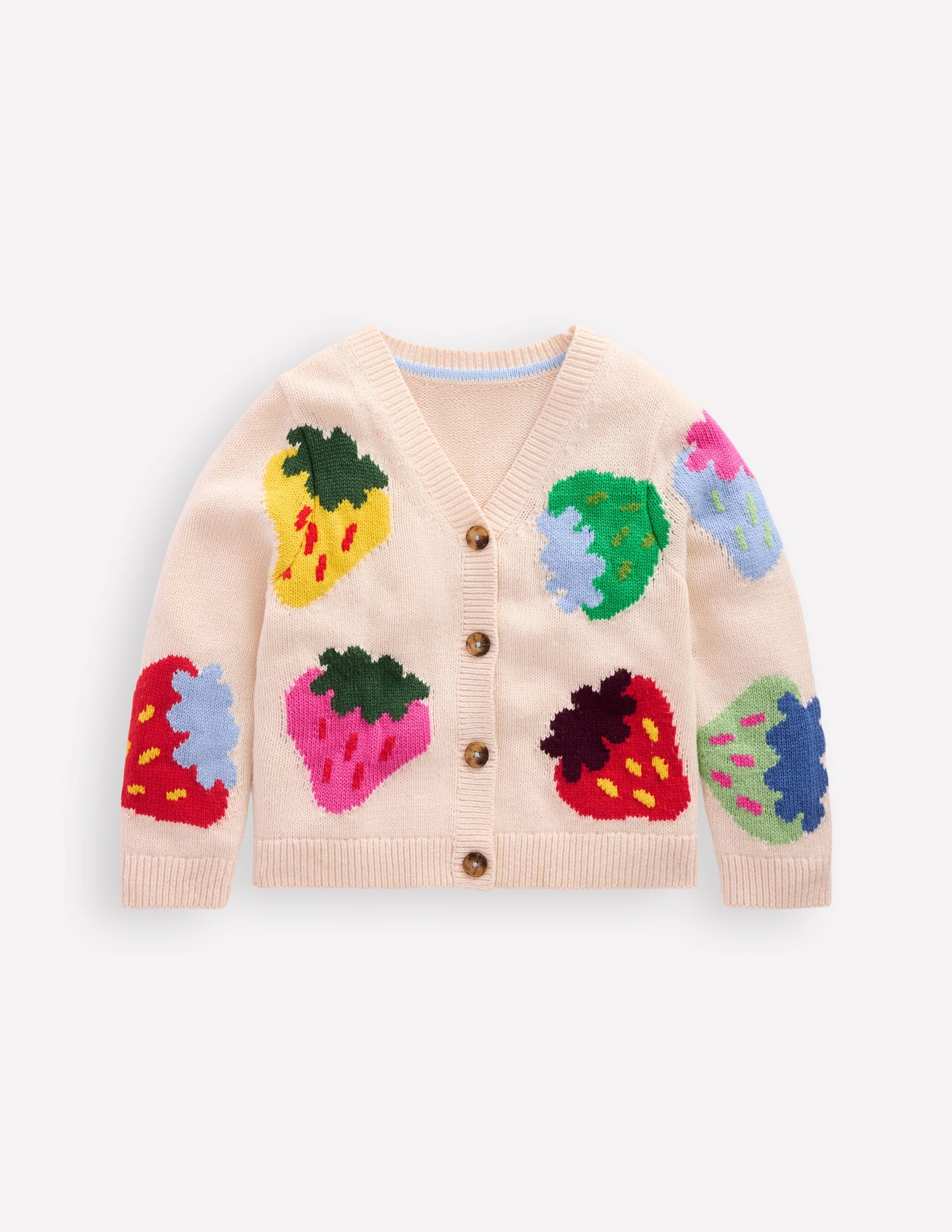 Flora Fun V-Neck Cardigan-Ecru Marl Strawberries