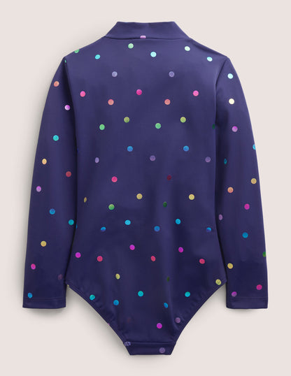 Long-Sleeved Swimsuit-Navy Rainbow Confetti Spot