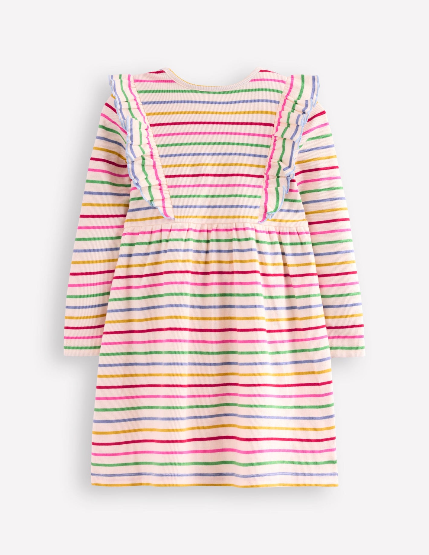 Doris Ruffle Rib Jersey Dress-Multi Rainbow Stripe