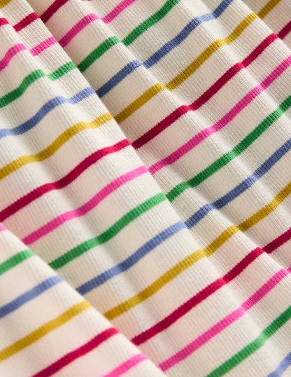 Doris Ruffle Rib Jersey Dress-Multi Rainbow Stripe