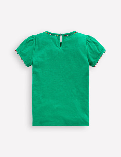 Ali Puff Sleeve Pom T-shirt-Bright Emerald