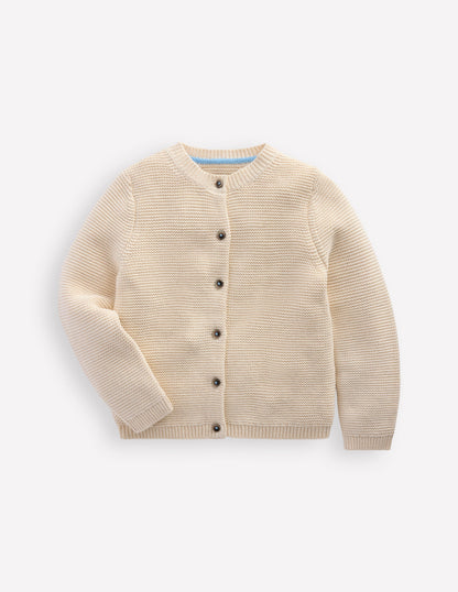 Essential Crew Neck Cardigan-Ecru