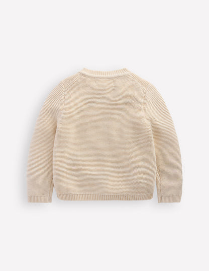 Essential Crew Neck Cardigan-Ecru