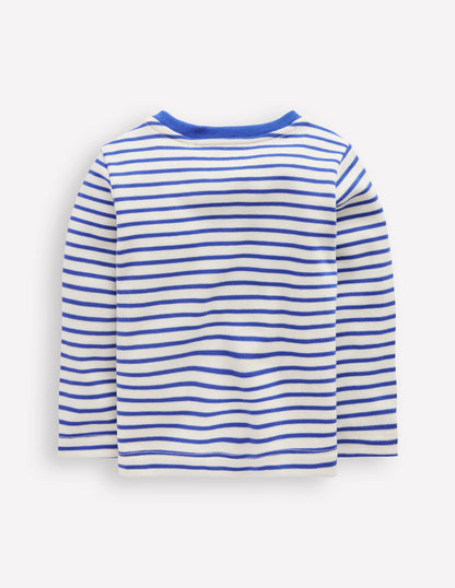 Long Sleeve Appliqué T-shirt-Ivory and Blue Heron Stripe