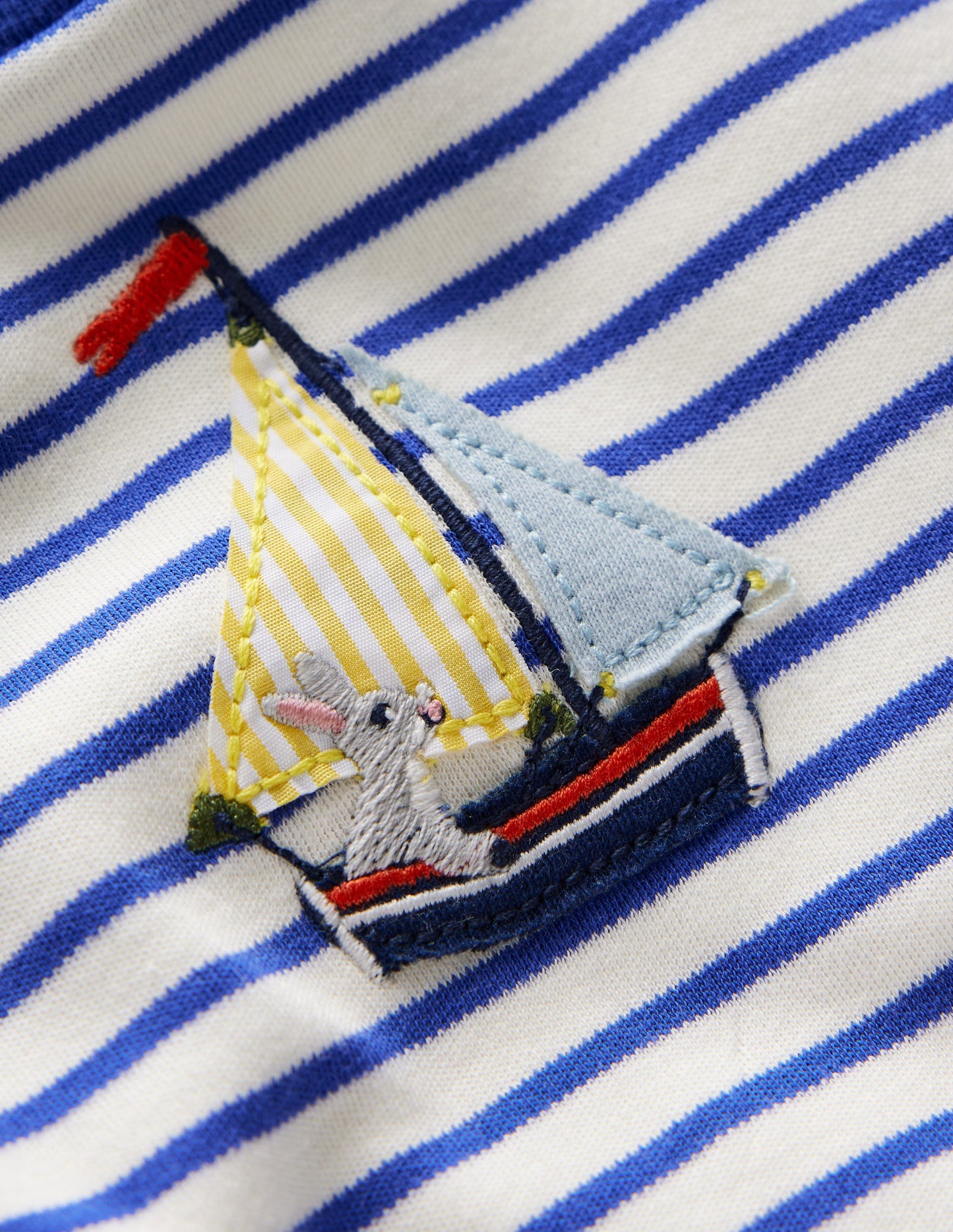 Long Sleeve Appliqué T-shirt-Ivory and Blue Heron Stripe