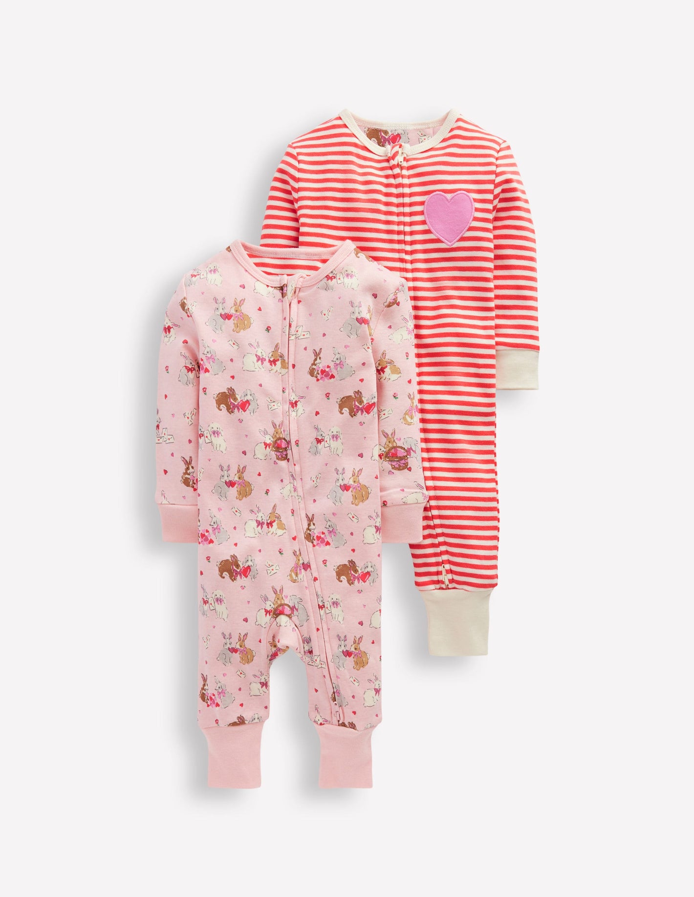 Twin Pack Rompers-Chalk Pink Love Bunnies