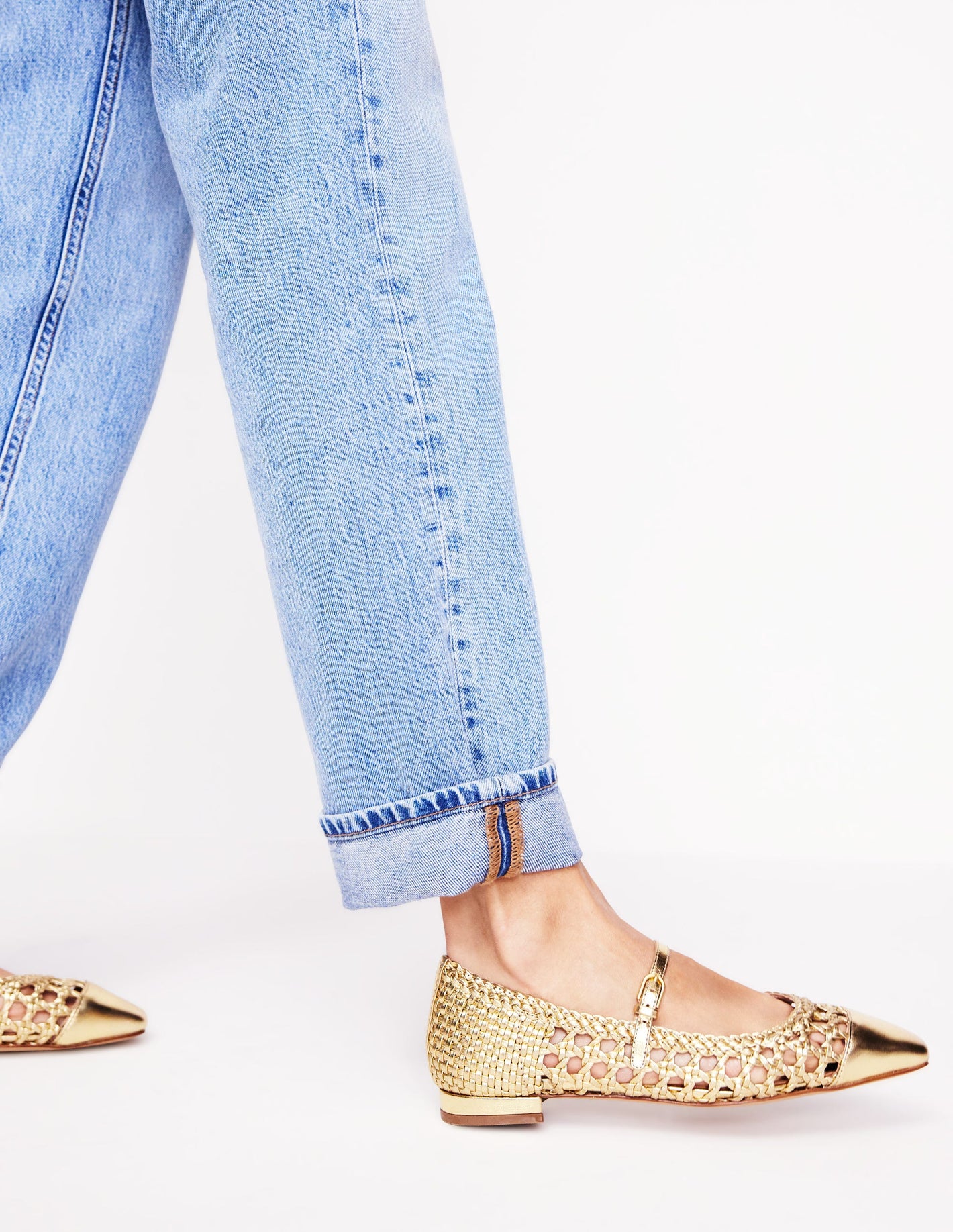 Penelope Mary Jane Flat-Gold Woven Leather