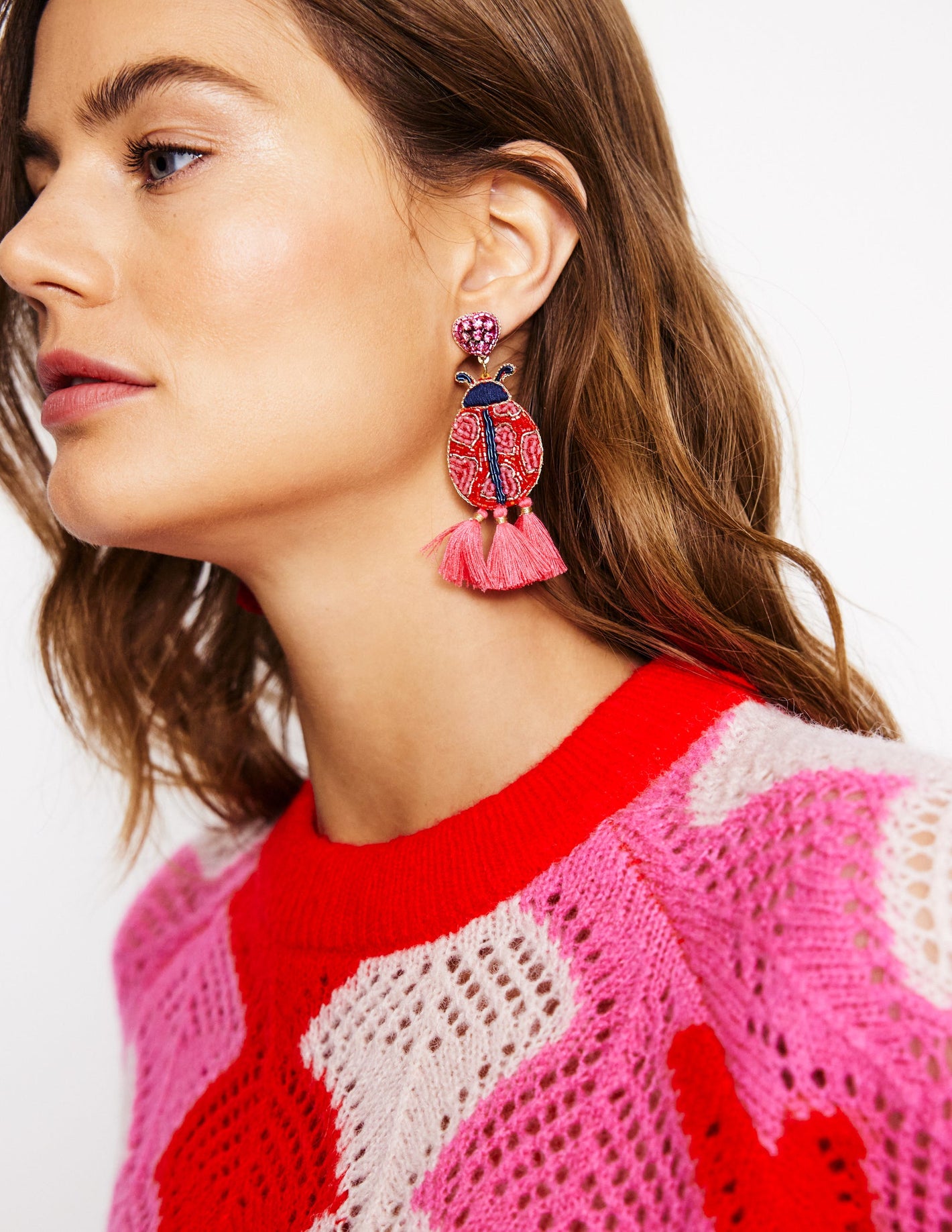 Beady Motif Earrings-Ladybird