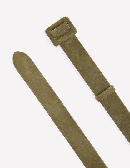 Suede Skinny Buckle Belt-Deep Olive