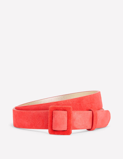 Suede Skinny Buckle Belt-Strawberry Tart Red