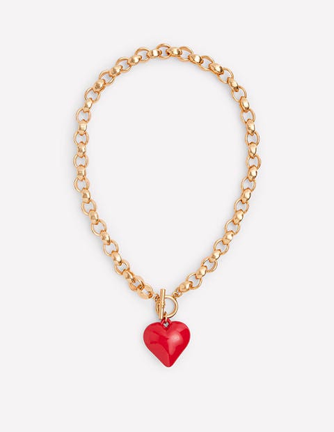 Chunky Heart Necklace-High Risk Red