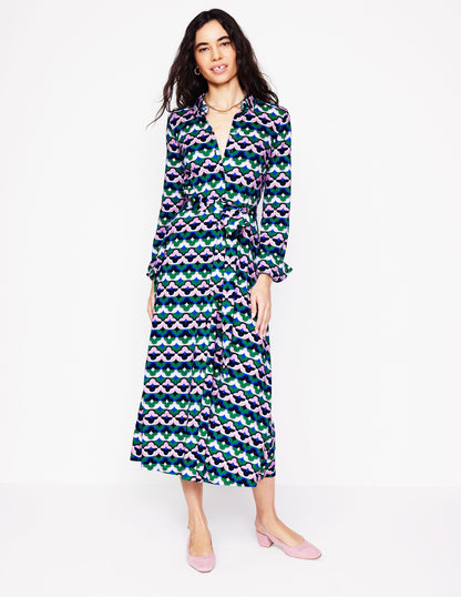 Marcia Jersey Midi Shirt Dress-Rich Emerald, Lucky Clover