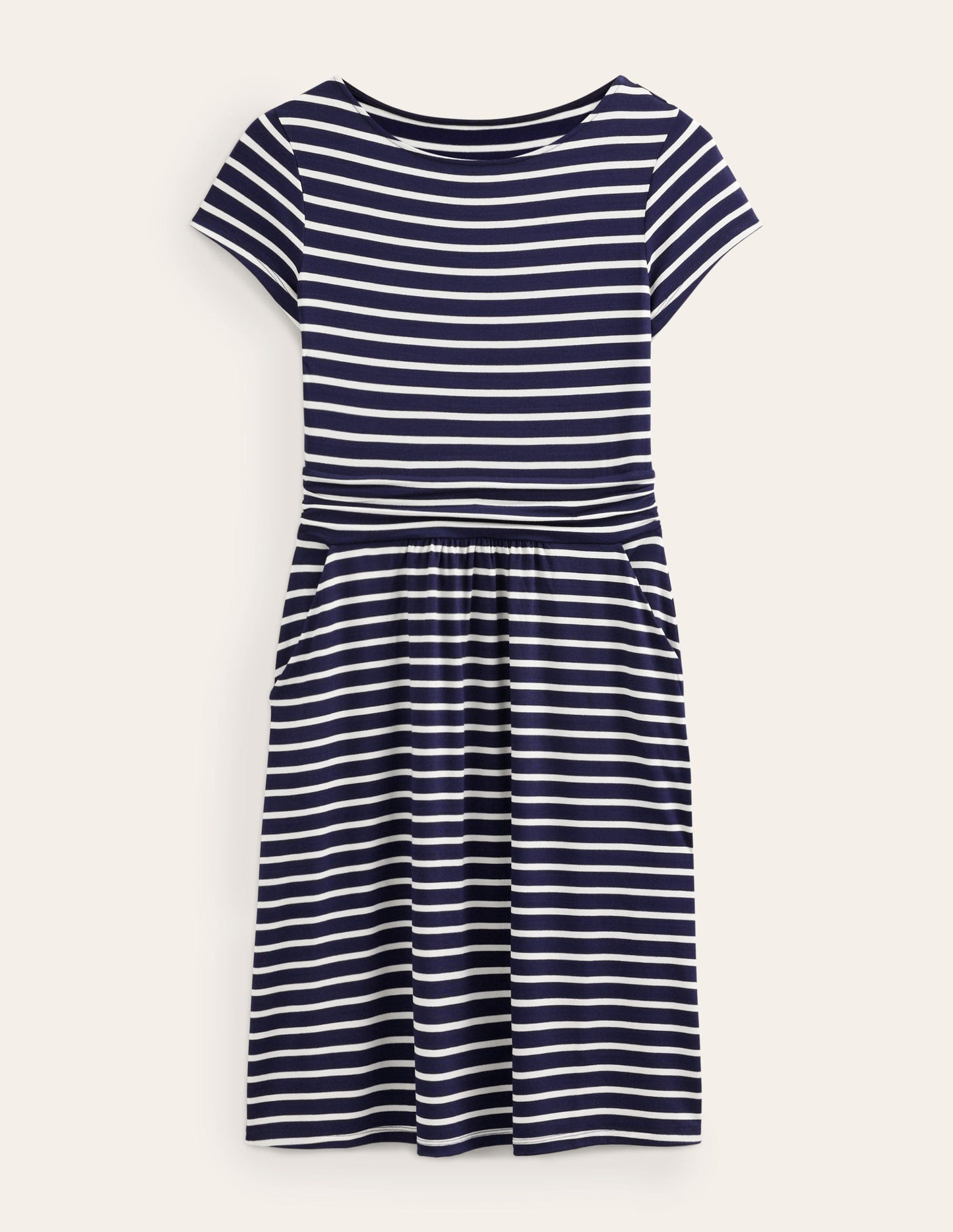 Amelie Jersey Dress-Navy, Ivory Stripe