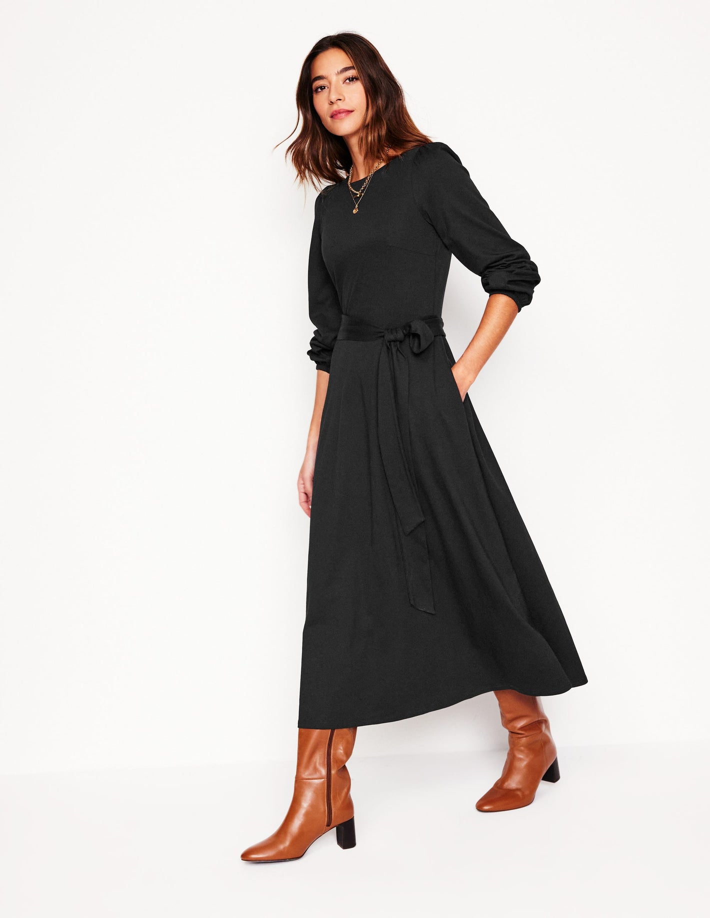 Leandra Jersey Midi Dress-Black