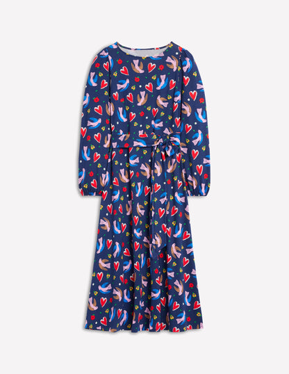 Leandra Jersey Midi Dress-French Navy, Heart Flutter