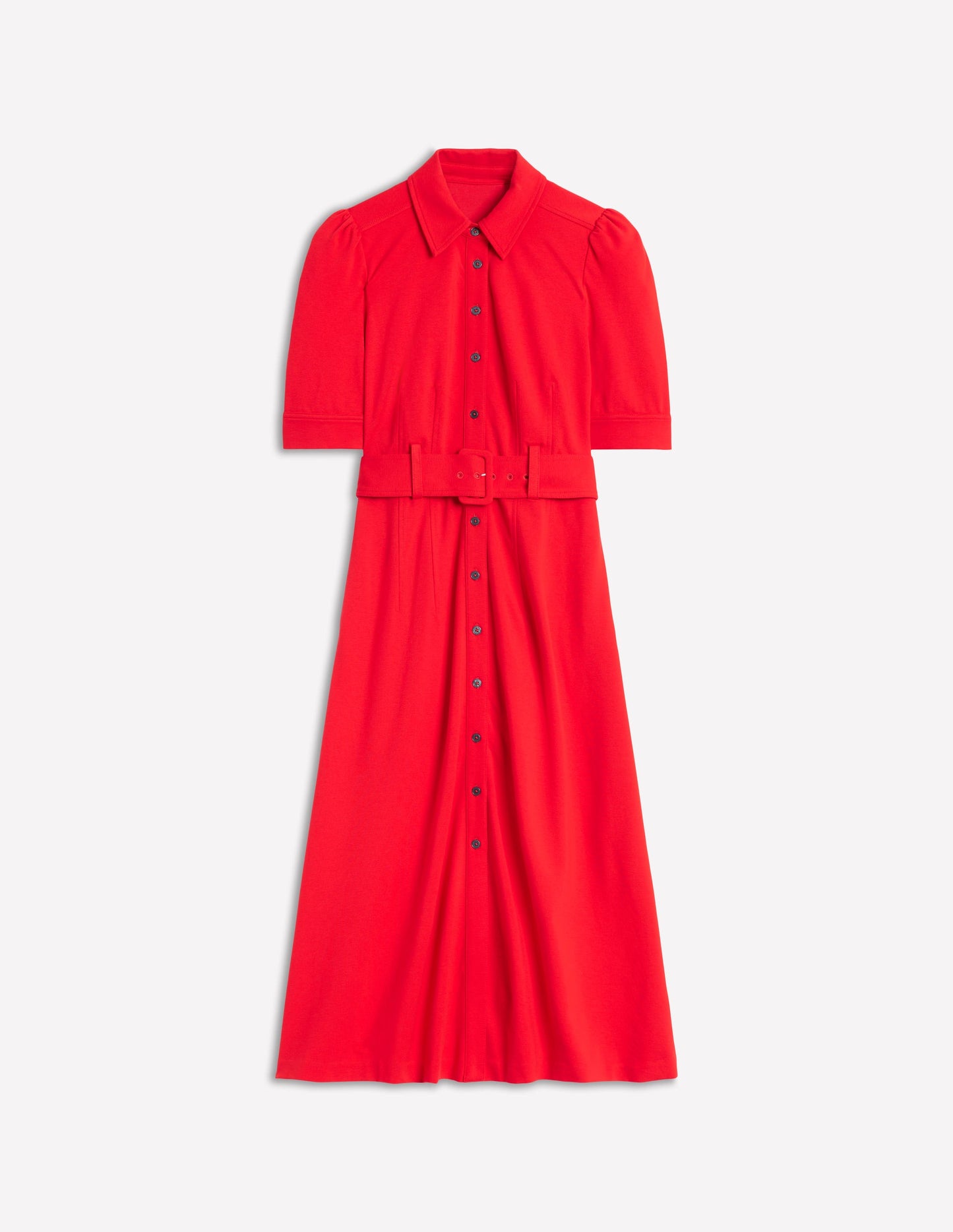 Belted Ponte Shirt Dress-Poppy Red