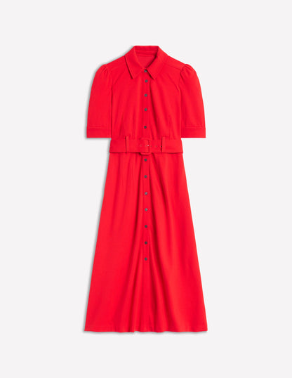 Belted Ponte Shirt Dress-Poppy Red