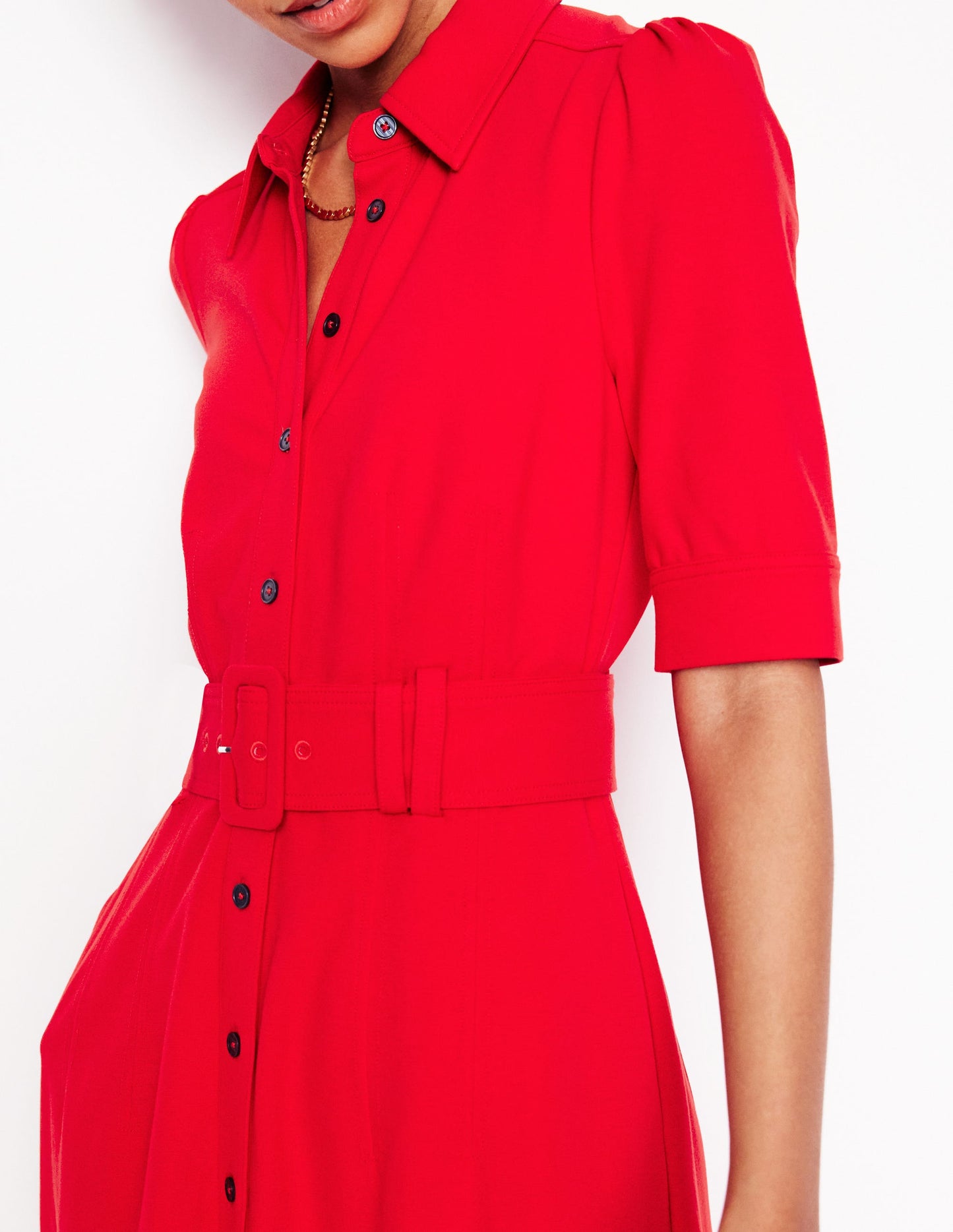 Belted Ponte Shirt Dress-Poppy Red