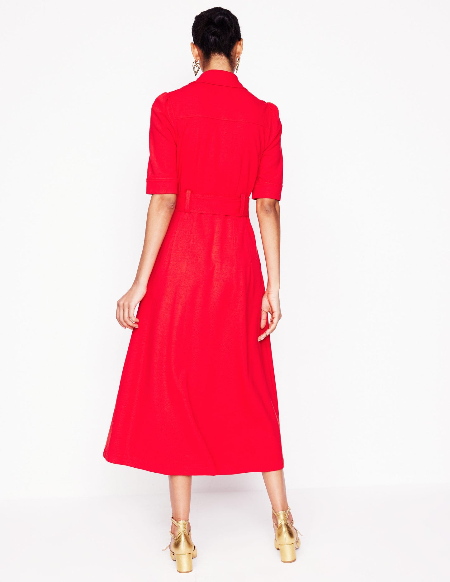 Belted Ponte Shirt Dress-Poppy Red