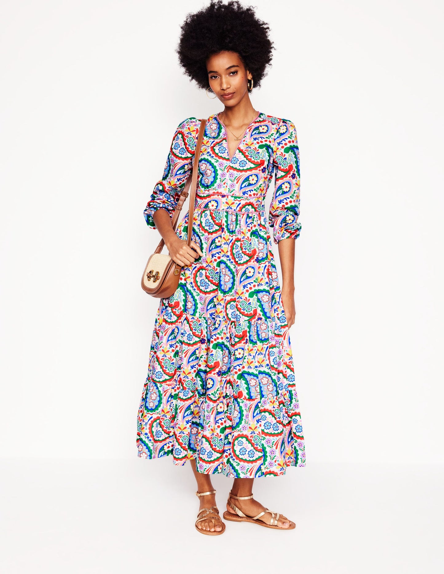 Violet Cotton Midi Dress-Multi, Meadow Paisley