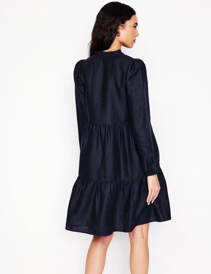 Esme Linen Short Dress-Navy