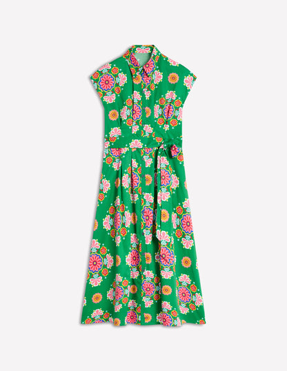 Rachel Cotton Midi Shirt Dress-Rich Emerald, Meadow Posy