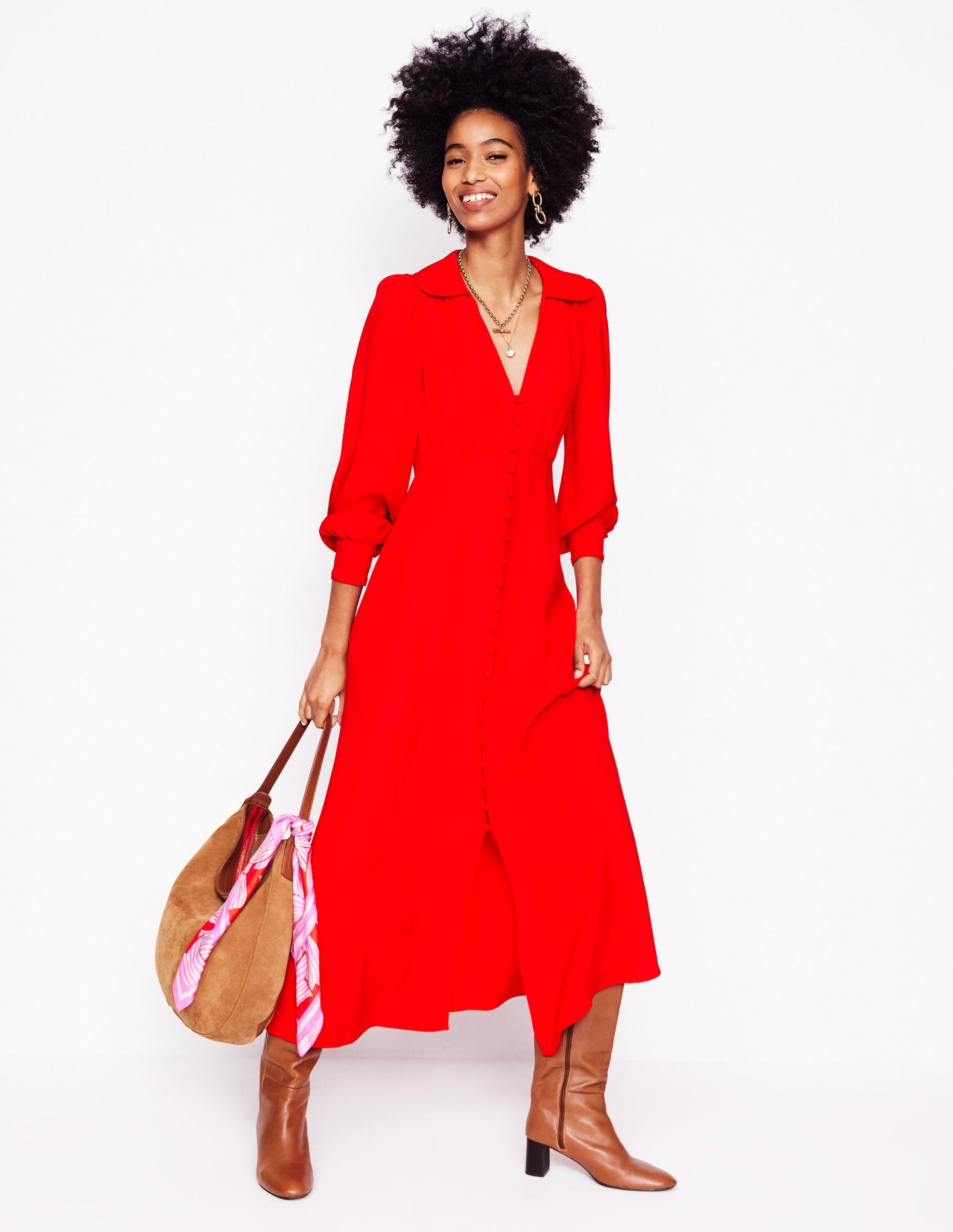 Scalloped Collar Tea Dress-Poppy Red