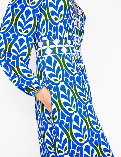 Lily Long Sleeve Midi Dress-Gallery Blue, Leaf Terrace