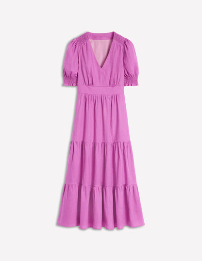 Anna Linen Tiered Midi Dress-Foxglove Purple