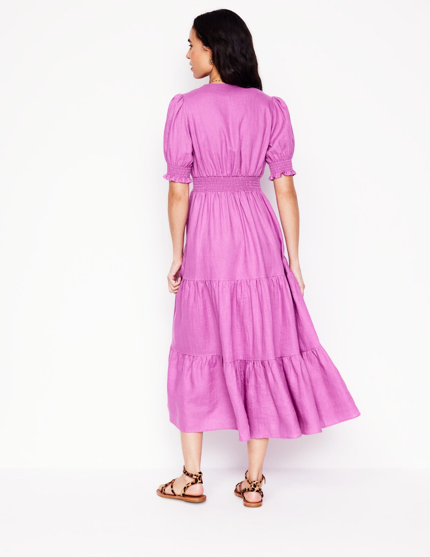 Anna Linen Tiered Midi Dress-Foxglove Purple