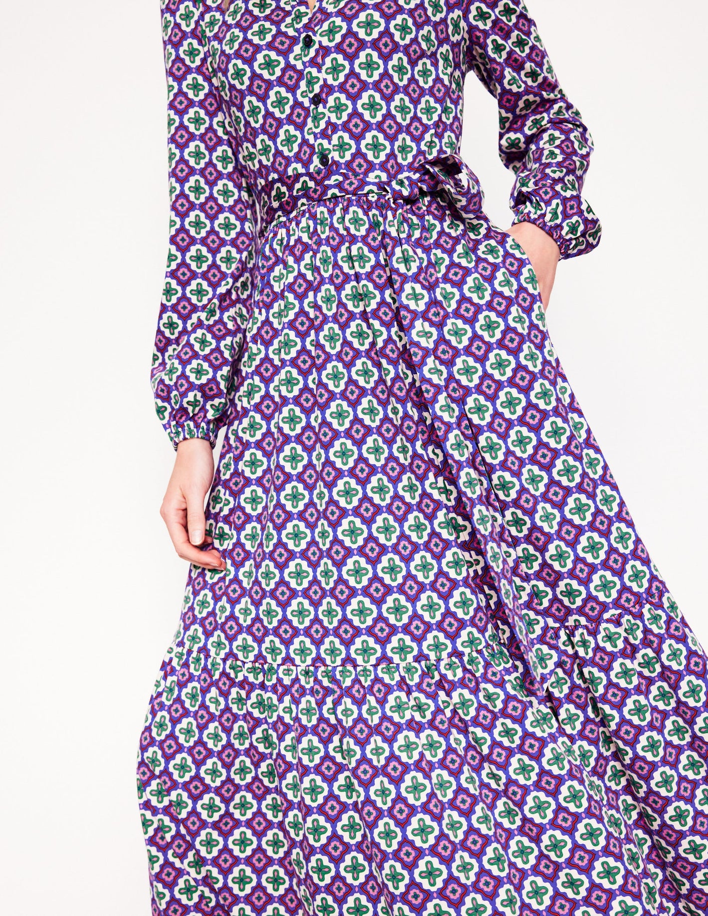 Willow Tiered Jersey Dress-Multi, Moroccan Diamond