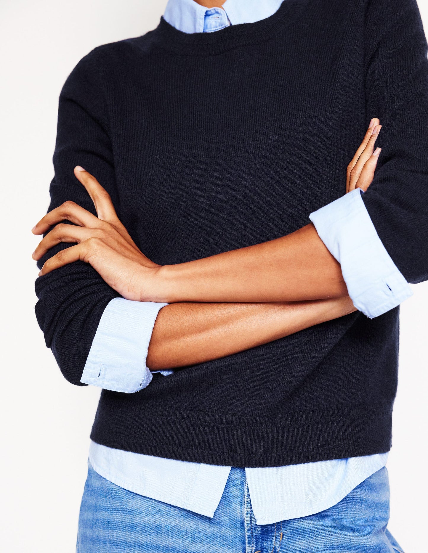 Eva Cashmere Crew Neck Jumper-Navy