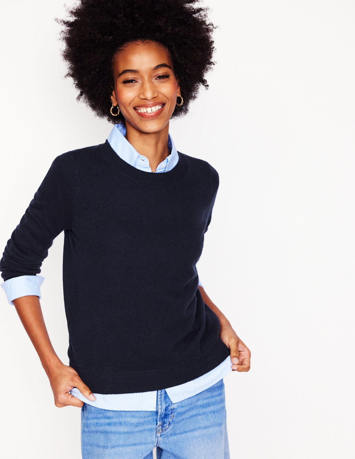 Eva Cashmere Crew Neck Jumper-Navy