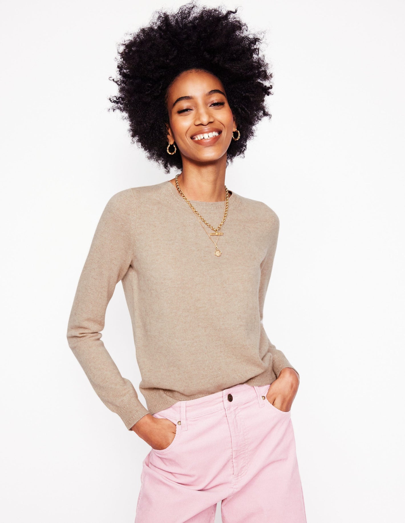 Eva Cashmere Crew Neck Sweater-Chinchilla Melange