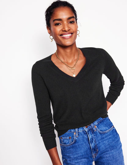 Eva Cashmere V-Neck Sweater-Black