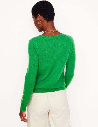 Eva Cashmere V-Neck Sweater-Paradise Green