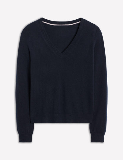 Eva Cashmere V-Neck Sweater-Navy