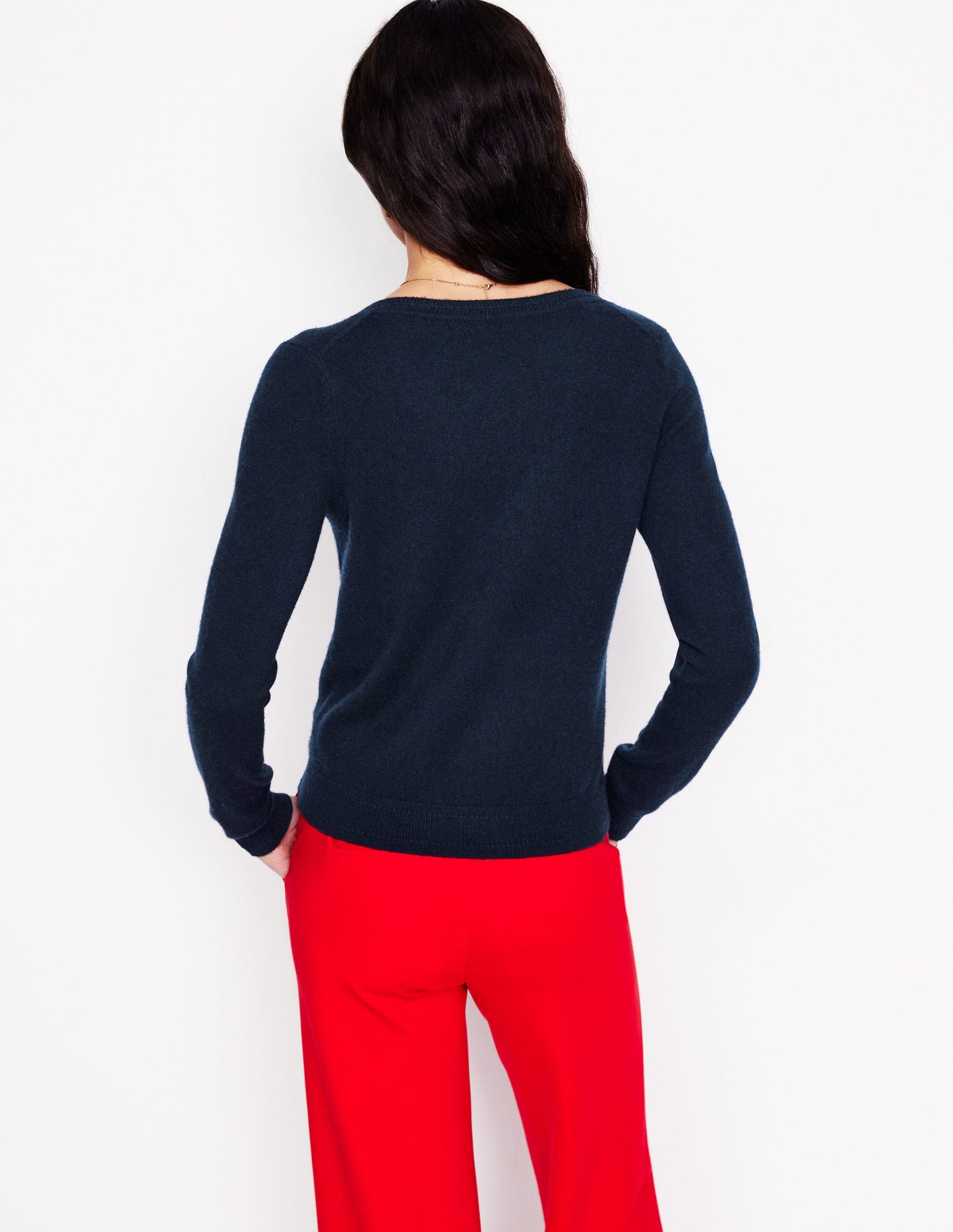 Eva Cashmere V-Neck Sweater-Navy