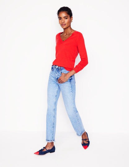 Eva Cashmere V-Neck Sweater-Strawberry Tart Red