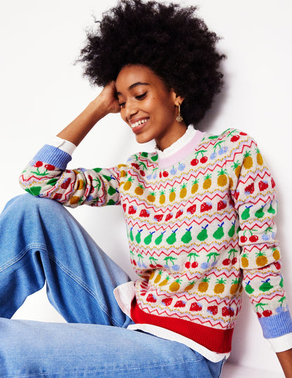 Edie Fair Isle Sweater-Ecru Marl, Fruit