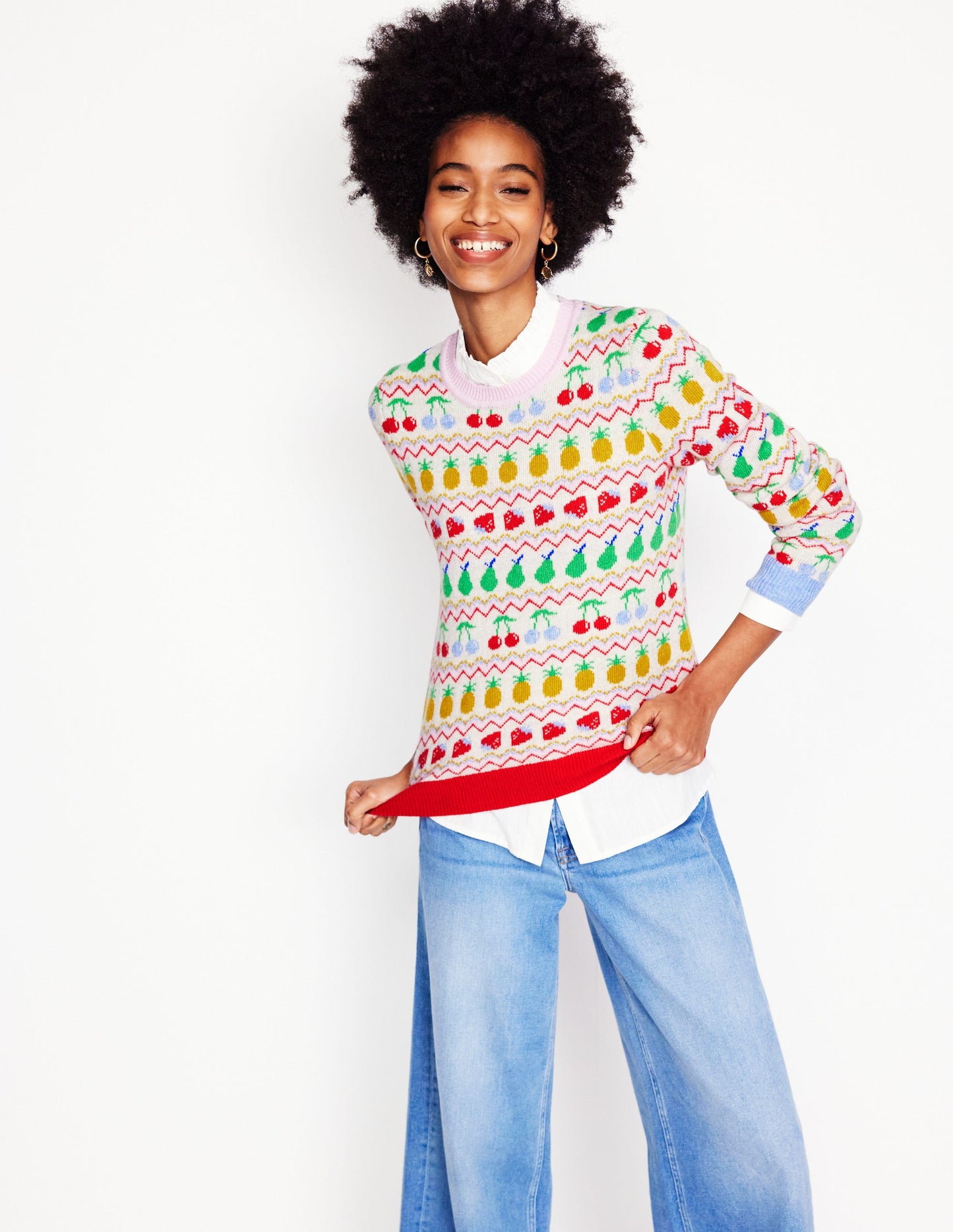 Edie Fair Isle Sweater-Ecru Marl, Fruit