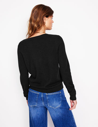 Eva Cashmere Crew Cardigan-Black