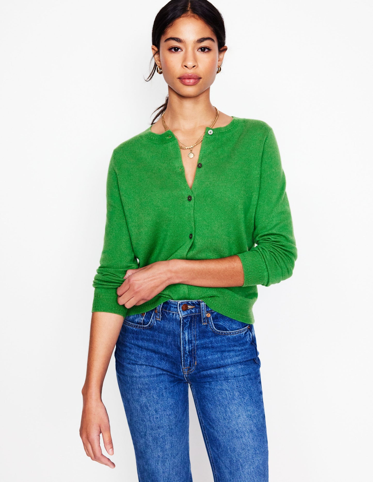 Eva Cashmere Crew Cardigan-Paradise Green