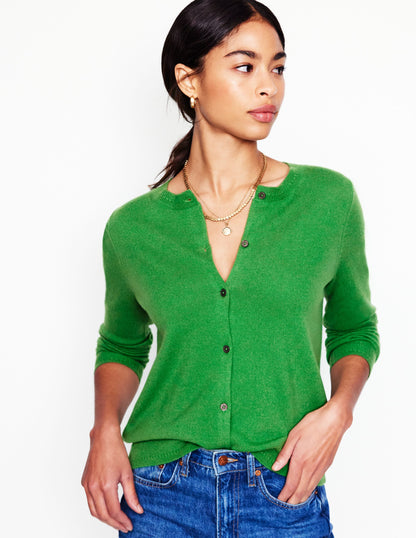 Eva Cashmere Crew Cardigan-Paradise Green