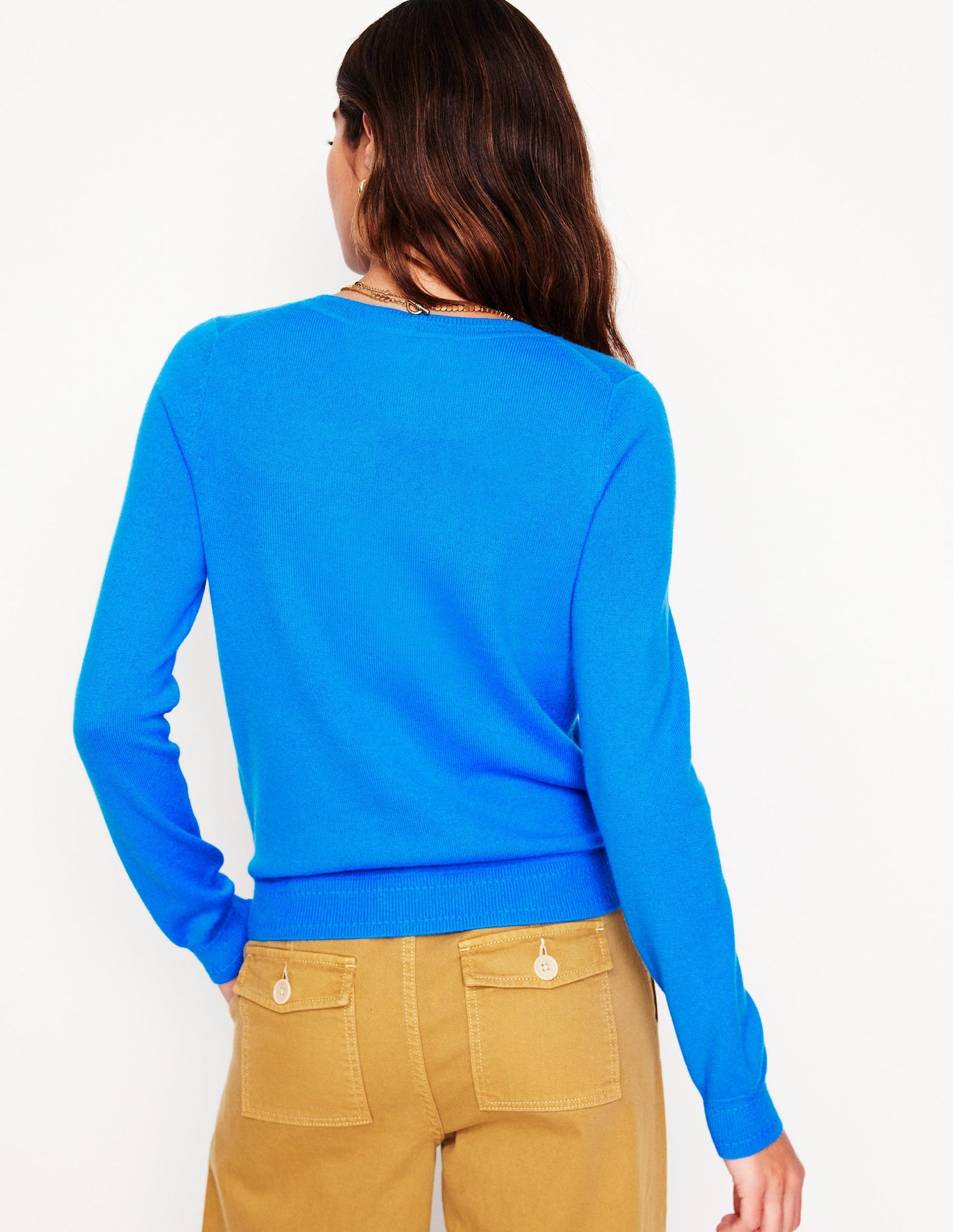 Eva Cashmere Crew Cardigan-Cerulean Blue